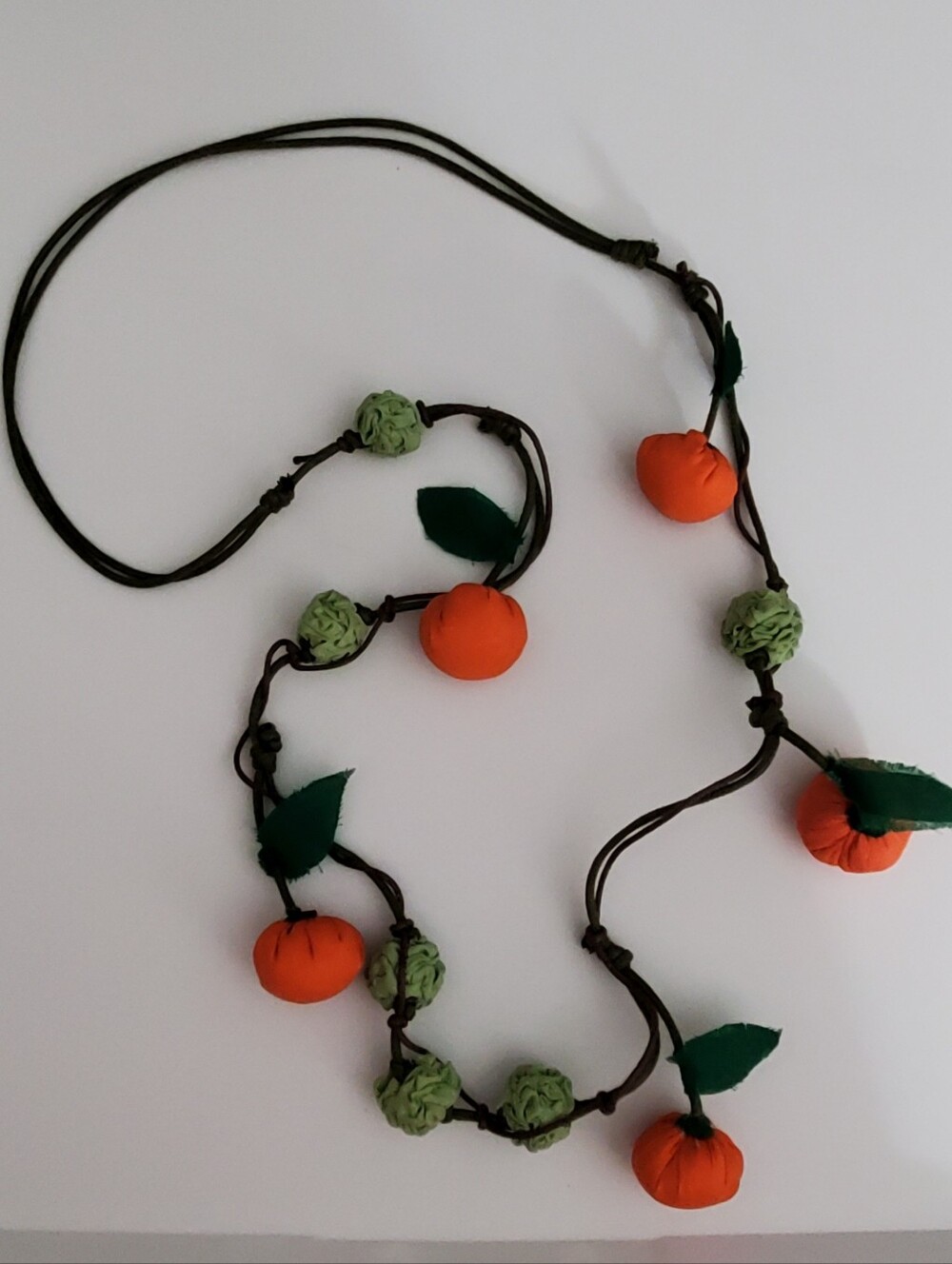 Handmade Pumpkin Necklace Vintage Leather Cord Fabric Etsy Long Adjustable Fall